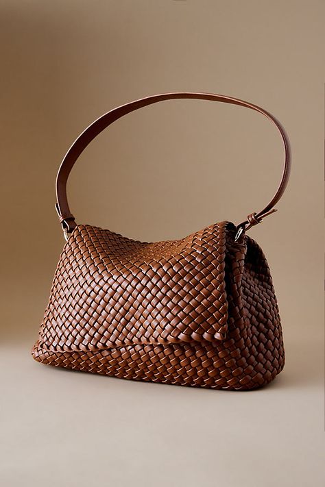 By Melie Bianco Recycled vegan leather Inner pocket Magnetic closure Imported | Woven Shoulder Bag by Melie Bianco, Women's at Anthropologie Leather Aesthetic, Melie Bianco, Woven Leather Bag, Woven Bags, Anthropologie Uk, Woven Handbags, Trendy Handbags, Vegan Leather Bag, Fancy Bags