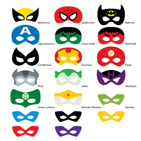 Photo Booth Props Superhero Masks DIGITAL DOWNLOAD by digital2u Superhero Mask Template, Super Hero Masks, Marvel Birthday, Superhero Classroom, Man Tattoo, Super Hero Theme, Batman Spiderman, Superhero Masks, Mask Template