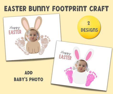 View Easter by HylandDesignsCo on Etsy Easter Handprint Art, Easter Footprint, Bunny Footprint, Easter Handprint, Easter Bunny Footprints, Baby First Easter, Easter Activities For Preschool, Easter Bunny Template, Craft Easter