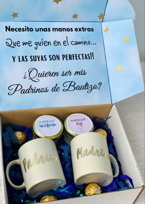 Tazas personalizadas 💙✨ Do You Want To Be My Godparents Ideas, Bautizo Proposal, Ideas Para Padrinos, Padrinos Proposal Spanish Bautizo, Ideas Para Pedir Que Sean Padrinos, Padrino Proposal Ideas, Godparent Request Ideas, Godparent Request, Babby Shower