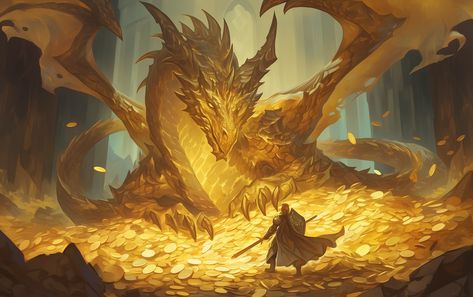 Dragon On Gold Pile, Gold Dragon Dnd, Gold Dragon Art, Armored Dragon, Dragons Design, Yellow Dragon, Dnd Dragons, Dragon Sketch, Golden Dragon