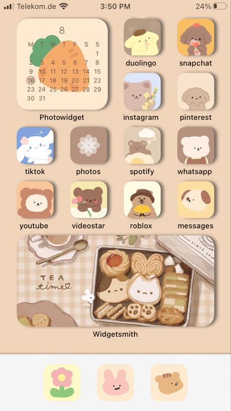 Cute Bear Homescreen, Cute Ios Homescreen Ideas, Bear Homescreen, Cute Homescreen Ideas, Beige Wallpaper Iphone, Cute Homescreen, Homescreen Idea, Ios Homescreen, Ios Ideas