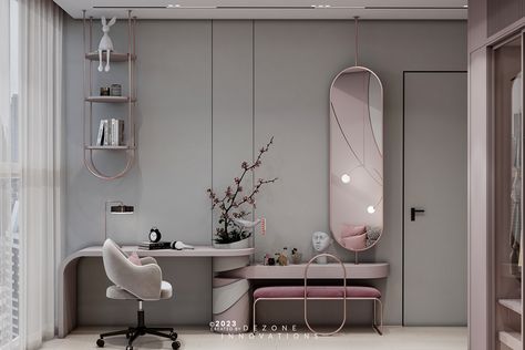 private apartment on Behance Dressing Study Table Design, Dresser With Study Table, Dresser Wall Decor Bedroom, Dresser And Study Table, Study And Dressing Table Combined, Dresser Table Ideas, Dressing Table And Study Table Together, Study Table With Mirror, Dressing With Study Table Design