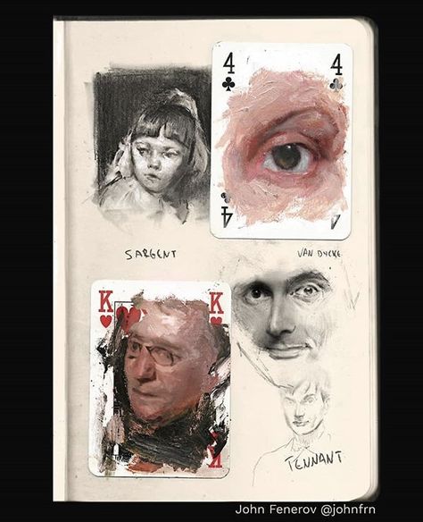 Tiny Art Ideas Easy, Painting Of Playing Cards, Draw On Playing Cards, Drawings On Playing Cards, Playing Cards Reference, Paint On Playing Cards, Playing Cards Art Painting, Portfolio Art Ideas, Painting On Cards Deck