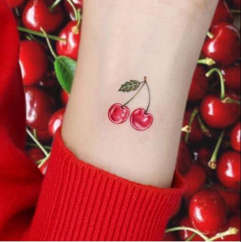 50 Best Fruit Tattoo Designs - The XO Factor Cherry Tattoo Aesthetic, Small Inspirational Tattoos, Cherry Tattoo, Horoscope Virgo, Fruit Tattoo, Cherry Tattoos, App Filter, Self Love Tattoo, Aries Tattoo