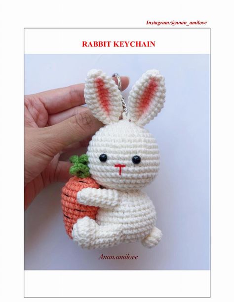 RABBIT with a carrot KEYCHAIN crochet pattern Crochet Rabbit Keychain, Carrot Keychain, Crochet Carrot, Keychain Crochet Pattern, Rabbit Keychain, Rabbit Crochet, Easy Crochet Animals, Keychain Crochet, Pola Amigurumi