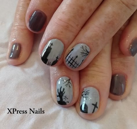 Graveyard Nails, Graveyard Scene, Hand Painted Nails, Halloween Graveyard, Painted Nails, Fudge Recipes, Graveyard, Halloween Nails, Simple Nails