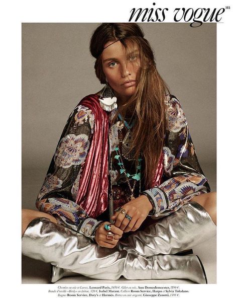 A little bit of hippie and a whole lot of chic. From the pages of @vogueparis, our metallic silver HATTIE boot. #GiuseppeZanotti  Photo: @christian_macdonald_studio Styling: @sagliogeraldine from @giuseppezanotti's closet #giuseppezanotti Luna Bijl, Leonard Paris, Look Boho Chic, Celine Daoust, Vogue France, Vogue Spain, Vogue Germany, Ann Demeulemeester, Fashion Photography Editorial