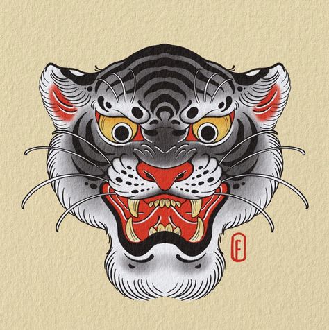 Tiger Head Tattoo, Japanese Tiger Tattoo, Tattoo Japanese Style, Japanese Tiger, Bengali Art, Panther Tattoo, Snake Tattoo Design, Buddha Tattoo, Asian Tattoos