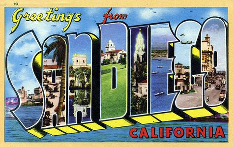 Greetings from San Diego, California - Large Letter Postcard California Postcard, Vintage Postcards Travel, City Postcard, California Poster, Travel Postcard, Art Ancien, Vintage Los Angeles, Big Letters, California Art