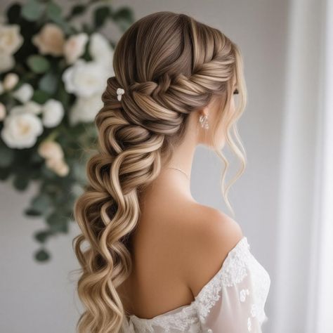 🌸 Magnificent Long Hair Updo wedding hairstyles half up half down bangs | Versatile Creation is the ultimate solution for brides seeking a stunning and romantic look on their special day. This versatile hairstyle combines elegance and charm, making it perfect for any wedding theme. Whether you're going for a classic, bohemian, or modern vibe, this updo beautifully showcases long locks while framing the face with lovely bangs. Elevate your bridal look and turn heads down the aisle with this captivating hairstyle!  Explore the magic Wedding Hairstyles Country, Bridal Hair Updo Long Hair, Braided Wedding Hairstyles Half Up, Bride Hairstyles Half Up, Bride Hair Long Down, Bride Hairstyles Half Up Half Down Long, Half Up Braided Hairstyles Wedding, Long Hair Updo Wedding, Brides Hairstyles Half Up Half Down