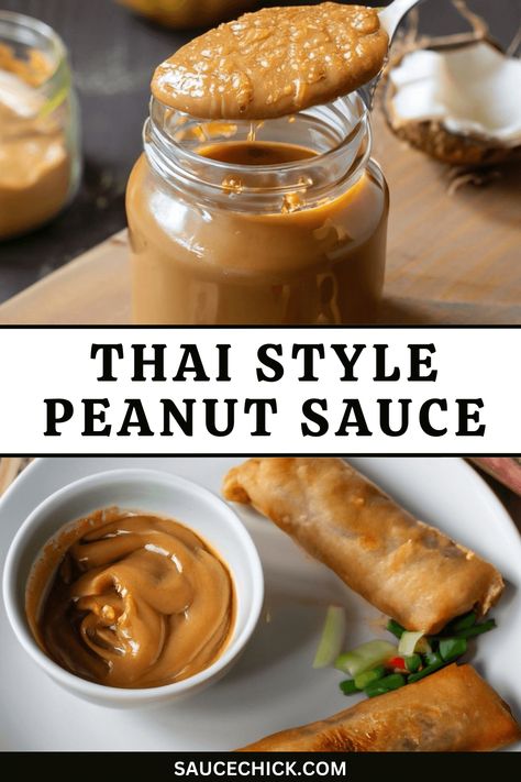 Thai Style Peanut Sauce Recipe: A Taste of Exotic Bliss Cheesecake Factory Peanut Sauce, Peanut Sauce Thai, Asian Peanut Sauce, Savoury Sauces, Thai Meals, Thai Dipping Sauce, Dipping Sauces For Chicken, Peanut Sauce Recipe, Thai Peanut Sauce