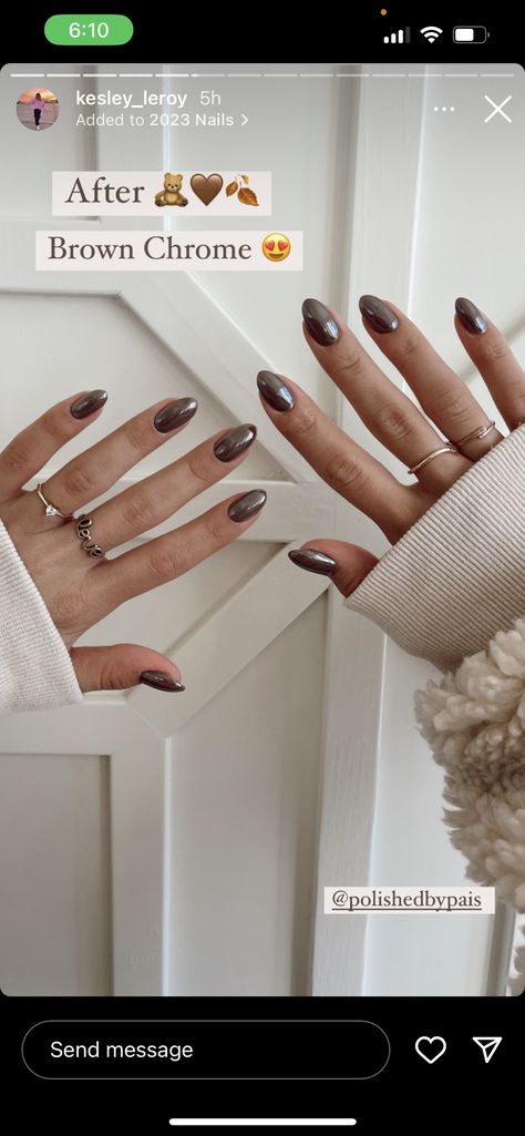 Brown Chrome Nails French, Brown Chrome Nails, Mocha Nails, Nail Polish Tutorial, Brown Chrome, Cowboy Nails, Moon Nails, Short Square Nails, Shellac Nails