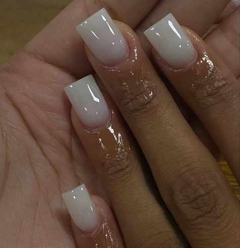 Off White Nails Short, Short Manicures Gel, Shortie Acrylic Nails Square, White Nails Glossy, Classic Nails Black Women, Nut Color Nails Short, Milky White Nails With Jewels, Basic Shorties Nails, Nut Nails Acrylic