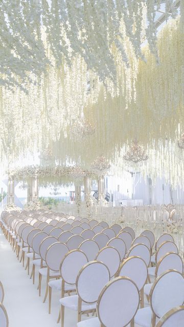 DESIGN HOUSE DECOR on Instagram: "The Aisle To Heavenly Bliss Must Look Something Like This: An aisle adorned with cream florals, guiding each stride into a pathway of gorgeous hand picked blooms, accented by gold halo’s of decorative gorgeous crystals, glistening chandeliers and accents. . . . . . #weddings #events #decor #chuppah #jewishwedding #love #weddinginspiration #weddingphotography #weddingguest #weddingideas #weddingphotography #weddingdecor" Themed Wedding Decorations, Events Decor, Wedding Color Palette, Jewish Wedding, Gold Halo, Theme Wedding, Wedding Color, Themed Wedding, Design House