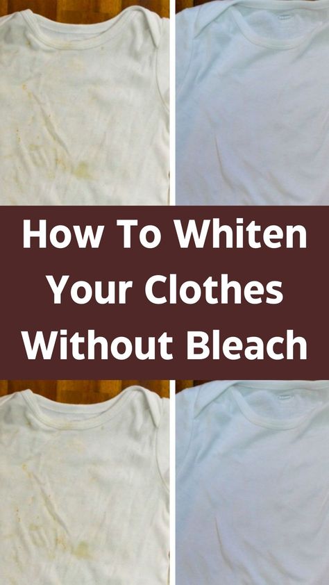 When it comes to getting our whites white, everyone automatically thinks of bleach. Bleach, however, is pretty stinky and harsh. If you’re unsettled by the thought of putting something that noxious so close to your skin, there are other more natural alternatives to brighten your clothes.  And you probably have most of these ingredients in your house already. Here are some of our best DIY remedies to remove stains and brighten your clothes. Dishwasher Soap Baking Soda White Vinegar Aspirin Borax Bleaching White Clothes, Whiten White Clothes, Whiten Clothes, Cleaning White Clothes, How To Bleach Whites, Laundry Whitening, How To Whiten Clothes, Dingy Whites, Washing White Clothes