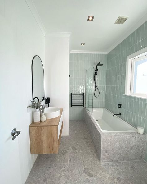 Sage Green Terrazzo Bathroom, Mint Tiles Bathroom, Light Mint Green Bathroom, Light Grey And Green Bathroom, Light Mint Bathroom, Mint Bathroom Tile, Mint Green Bathroom Tiles, Light Green Bathroom Tile, Mint Tile Bathroom