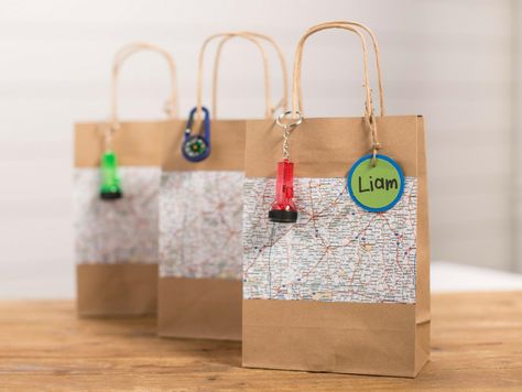 Camp Adventure Favor Bags Idea Sasquatch Party, Spirit Rangers, Goody Bag Ideas, Campout Party, Climbing Party, Camping Party Favors, Goodie Bag Ideas, Backyard Campout, Camp Birthday