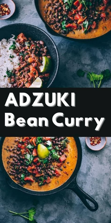 An incredibly flavorful coconut curry broth enveloping adzuki beans makes for one filling and healthy meal when served alongside rice or quinoa. This Adzuki Bean Curry is vegan and gluten-free. #adzukibeans #adzukibeancurry Adzuki Bean Recipe, Curry Broth, Bean Curry, Vegan Curry Recipes, Chickpea Coconut Curry, Beans Curry, Adzuki Beans, Sweet Potato Curry, Vegan Curry