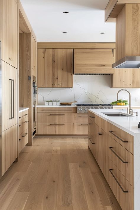 15 White Oak Kitchen Designs For Your Inspiration! - My Decor Inspo Light Oak Kitchen Cabinets, Natural Wood Cabinets Kitchen, Light Oak Kitchen, Modern Oak Kitchen, White Oak Kitchen Cabinets, Modern Wood Kitchen, Light Wood Kitchens, White Oak Kitchen, Natural Wood Kitchen