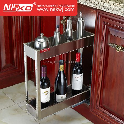 Bottle Pullout Kitchen, Bar Unit, Kitchen Stainless Steel, Cabinet Hardware, Kitchen Gadgets, Storage Baskets, Liquor Cabinet, Kitchen Cabinets, Gadgets