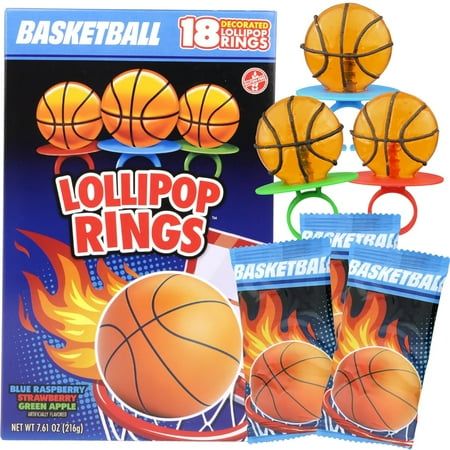 Elevate the excitement of your basketball-themed occasions with Basketball Lollipop Rings! Box of 18 individually wrapped lollipop rings make the perfect party favors. Great party supply treats for birthdays, little league team events or even NBA or college basketball gatherings! These fruit flavored basketball candies are sure to be a slam dunk! Size: 8.82 oz. Basketball Birthday Favors, Candy For Birthday Party, Lollipop Ring, Basketball Theme Birthday, Basketball Party Favors, Basketball Birthday Party, Basketball Team Gifts, Sports Party Favors, Rings Box