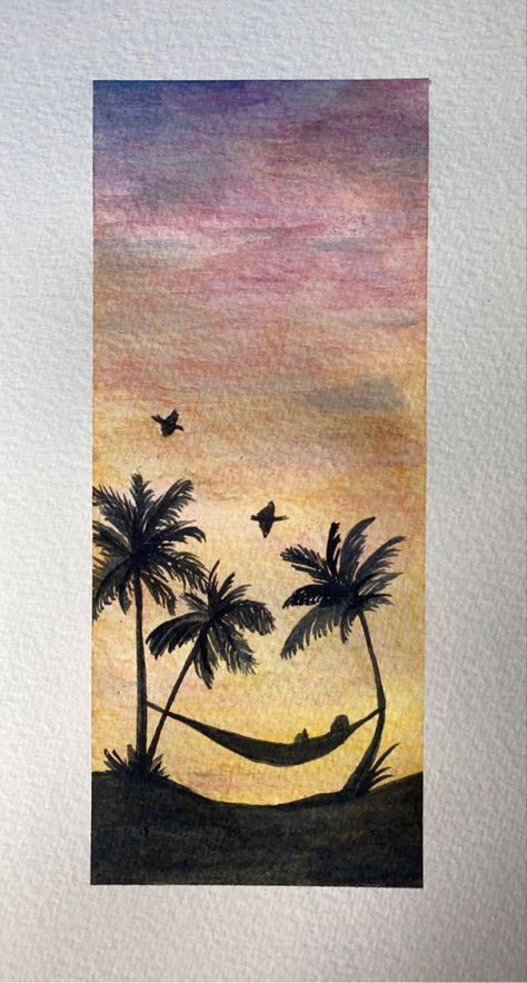 Oil Pastel Palm Tree, Tree Painting Easy, Palm Tree Drawing, Palm Tree Island, Oil Pastel Drawings Easy, Tree Watercolor Painting, Fall Canvas Painting, Palm Tree Silhouette, Fall Canvas