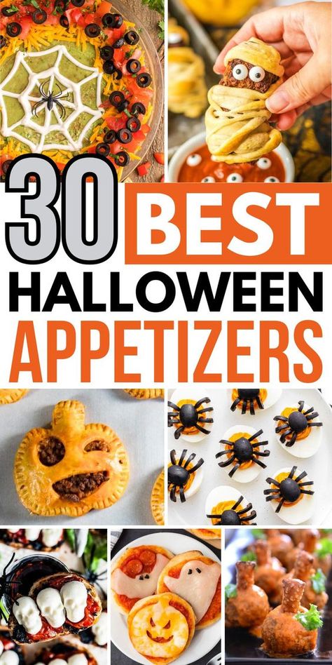 These Halloween appetizers will add some spooky fun to any party. This list of Halloween appetizer ideas includes pumpkin buffalo meatballs, Haloween fruit kabobs, easy Halloween charcuterie boards, spider web taco dip, and so much more!! Your Halloween party needs these yummy finger foods, they'll be a hit with both kids and adults. The best best party snacks are included such as ghost mini pizzas and Halloween party mix. Halloween Appetizer Ideas, Halloween Charcuterie Boards, Halloween Eats, Halloween Dip, Halloween Potluck, Halloween Appetizer, Halloween Finger Foods, Halloween Appetizers Easy, Easy Halloween Snacks