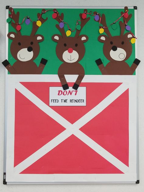 Don't Feed the Reindeer Do Not Feed The Reindeer Door, Don't Feed The Reindeer Door, Grandma Got Run Over By A Reindeer Door, Rudolph Bulletin Board, Reindeer Bulletin Board, Reindeer Bulletin Boards, Singing Reindeer Door Decoration, Reindeer Craft, Christmas Reindeer