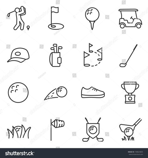 Golf icons set. Linear design. Line with editable stroke #Ad , #SPONSORED, #set#Linear#Golf#icons Golf Doodles, Golf Shoot, Doodle Borders, Golf Score, Contour Line, Linear Design, Design Line, Golf Player, Mini Golf