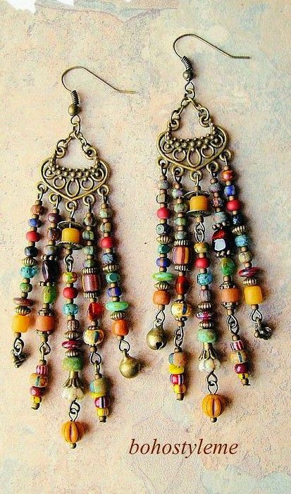 Boho Style Earrings, Earrings Bohemian, Homemade Jewelry, Styl Boho, Colorful Earrings, Jewelry Unique, Beads And Wire, Bijoux Diy, Style Earrings