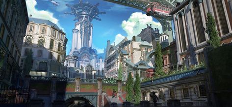 Industrial City Concept Art, Steampunk City Aesthetic, Environments Art, Cory Loftis, City Concept Art, Anime Locations, Maps Rpg, Steampunk City, Fantasy Buildings