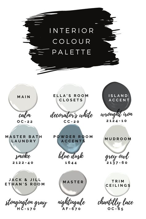 Gray Owl Complimentary Colors, Interior Colour Palette, Charcoal Color Scheme, Lake House Paint Colors, Paint 2024, Paint Color Inspiration, House Color Palettes, Farm House Colors, Paint Color Schemes