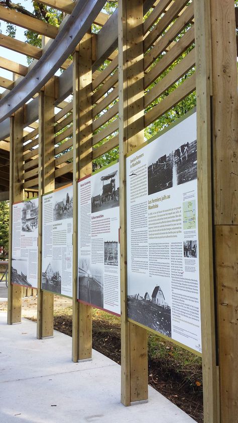 Henteleff Park Interpretive Centre | Anikó Szabó • Graphic Design Park Signs Design, Park Signage Design Outdoor, Information Display Design, Interpretive Signage Design, Park Signage Design, Outdoor Exhibition Design, Nature Trail Design, Community Park Design, Directional Signs Design