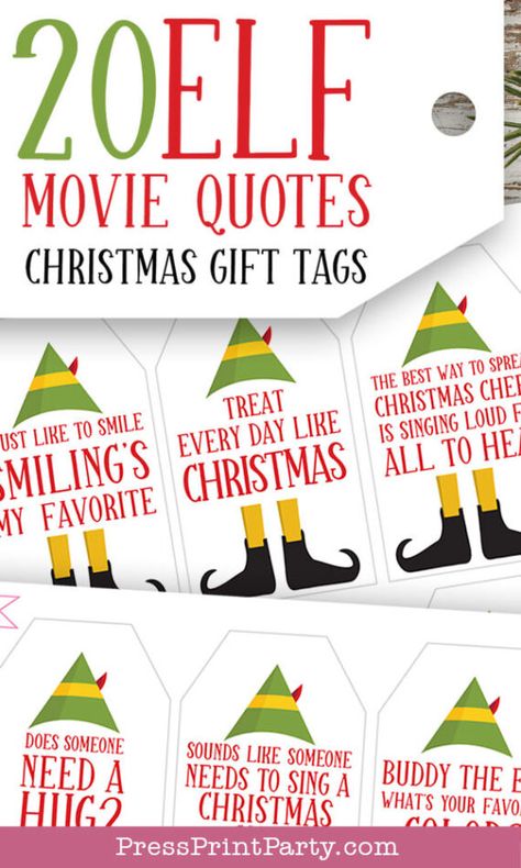 Elf Movie Party, Funny Christmas Tags, The Elf Movie, Elf Themed Christmas Party, Christmas Party Inspiration, Elf Movie Quotes, Elf Party, Elf Quotes, Xmas Quotes