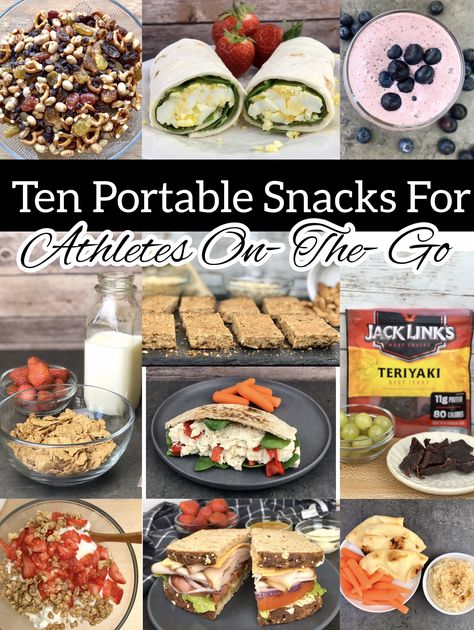 Use this list of portable, nutrient-rich snacks to help athletes get the nutrition they need between meals, so they are fueled, energized and prepared for sports practice, training and competition. #SportsNutrition #Fitness #Sports #YoungAthletes #Parenting Healthy Snack Ideas For Athletes, Healthy Snack For Athletes, Snacks For Teenage Athletes, Softball Travel Meals, Sports Tournament Lunches, Tournament Weekend Food, Healthy Snacks For Softball Tournaments, Sports Mom Meals On The Go, Meals For Travel Sports