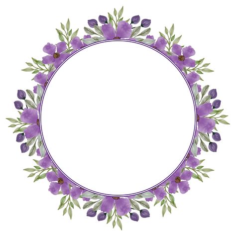 Premium Vector | Purple wreath circle frame with purple flower and green leaves border Flower Round Frame, Leaves Border, Purple Circle, Purple Wreath, Frame Logo, Leaf Border, Circle Frame, Circle Frames, Flower Border