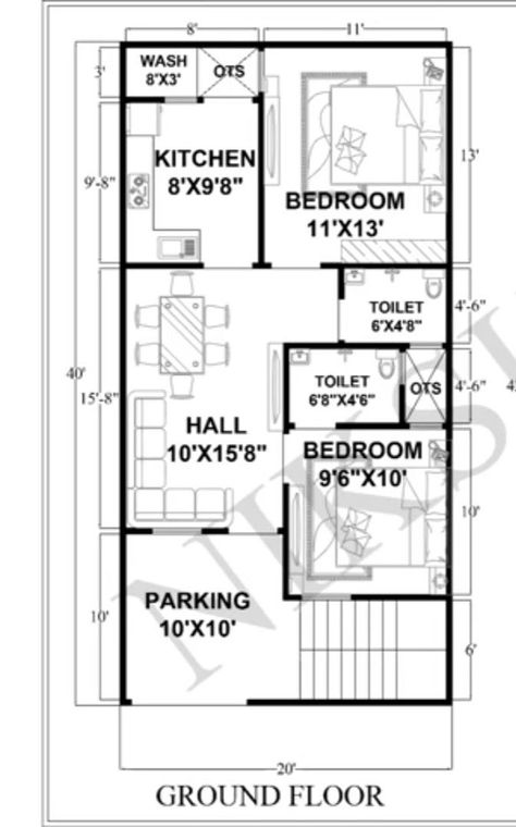 40 X 20 Floor Plans, 30×33 House Plan, 19×40 House Plan, 17×40 House Plan 2bhk, 40×20 House Plans, 17×30 House Plan, 20’x50’ House Plan, House Plan 20'x40', 33×33 House Plans