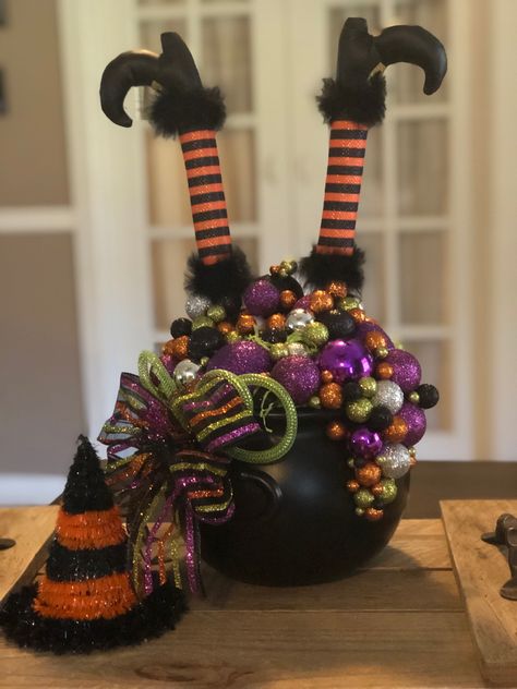 Witch cauldron Halloween centerpiece, ornaments, witches feet, Diy Halloween Decorations Cauldron, Hocus Pocus Centerpieces, Witch Pot Pumpkin Decorating, Hocus Pocus Centerpiece Ideas, How To Decorate A Cauldron For Halloween, Witches Cauldron Decoration Ideas, Witches Cauldron Pumpkin Decorating, Witch Cauldron Pumpkin Decorating, Witch Centerpiece Ideas