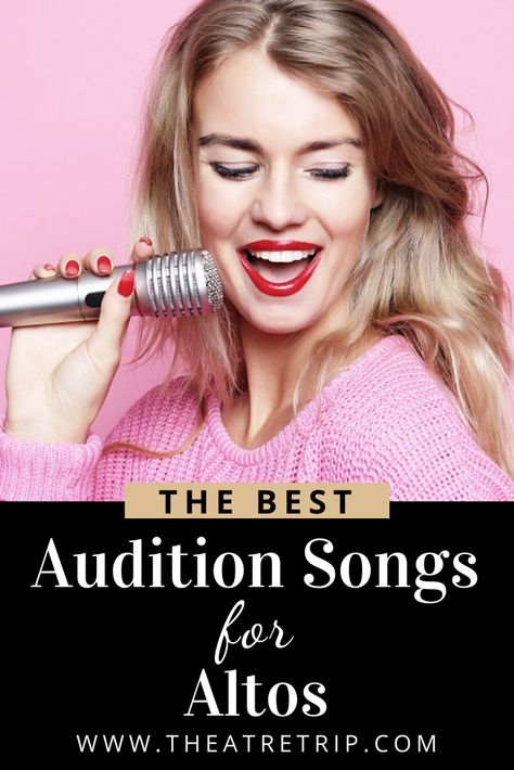 Are you preparing for an upcoming audition? We've got you covered! Here are our best audition songs for altos, broken down by time period. #audition #songs #altos Alto Songs For Auditions, Songs For Altos To Sing, Musical Theatre Audition Songs, Best Songs To Sing For An Audition, Alto Voice Songs, Alto Audition Songs, Audition Songs For Altos, Songs For Altos, Theater Tips