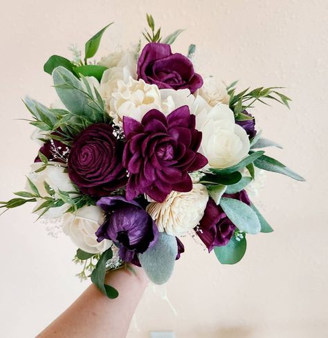 Plum Colored Flowers, Dahlia Peony Bouquet, Prom Flowers Purple, Dark Purple Wedding Bouquets, Maroon And Purple Wedding, Dark Purple And Green Wedding, Dark Purple Bouquet, Hoco Bouquet, Plum Bouquet