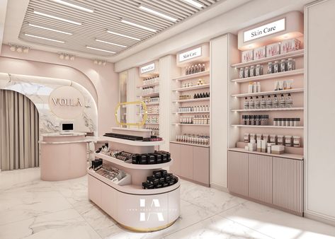 Voila' (Skin Care Boutique in Pink) :: Behance Cosmetic Store Design Ideas, Skin Care Store Interior Design, Skin Care Shop Interior Design, Skin Care Clinic Interior Design, Cosmetics Shop Interior Design, Cosmetic Shop Design Ideas, Cosmetics Store Design, Cosmetic Store Design, Small Retail Store Design