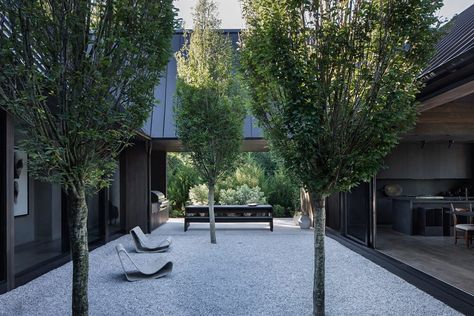 A dark and modern waterfront weekend home Adam Jordan, Living By The Sea, Weekend Home, Architecture Set, Modern Ranch, Wood Cladding, Exposed Concrete, Architectural Photographers, Timber Cladding