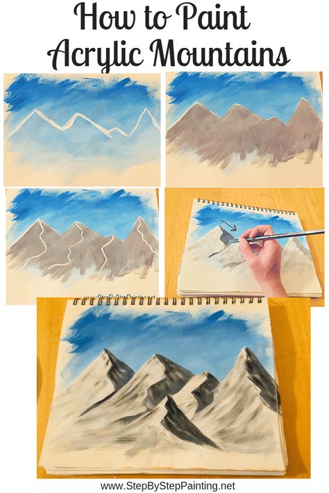 How To Paint Mountains - Step By Step Painting Acrylic Mountains, Paint Mountains, Painting Mountains, Pasta Art, Mountains Painting, Mountain Drawing, Landscape Paintings Acrylic, Paint Acrylic, Acrylic Painting Tutorials