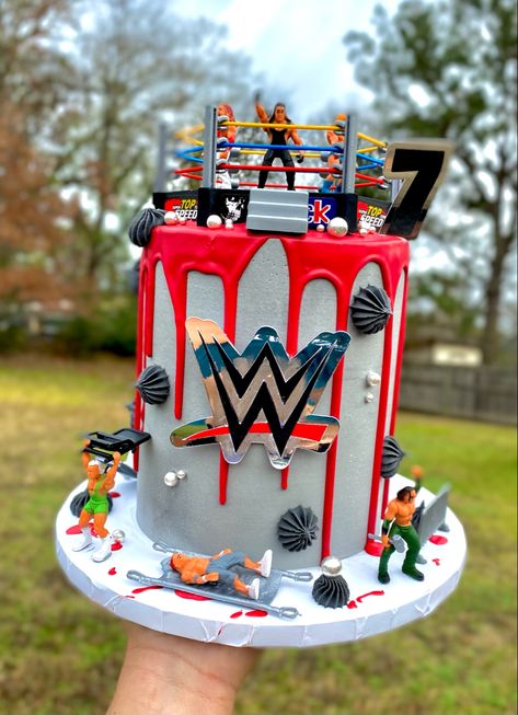 Wwe Wrestling Cake, Wwf Party Ideas, Wwe Birthday Cakes For Boys, Wrestlemania Birthday Party, Wresting Cake, Wwe Themed Birthday Party, Wwe Party Decorations, Wwe Cake Ideas, Wwe Birthday Party Ideas Decoration