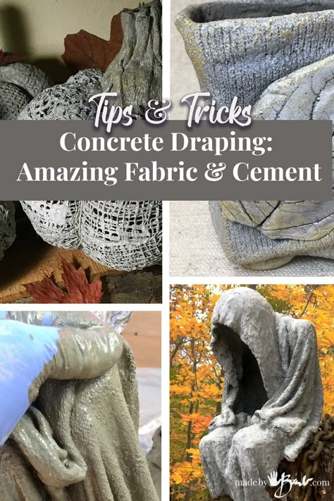 Tips & Tricks for Concrete Draping - Made By Barb - cement fabric Concrete Cloth, Leaf Casting, Concrete Molds Diy, Concrete And Brick, Concrete Dye, Garden Concrete, Concrete Garden Ornaments, Recycled Concrete, Diy Cement Planters