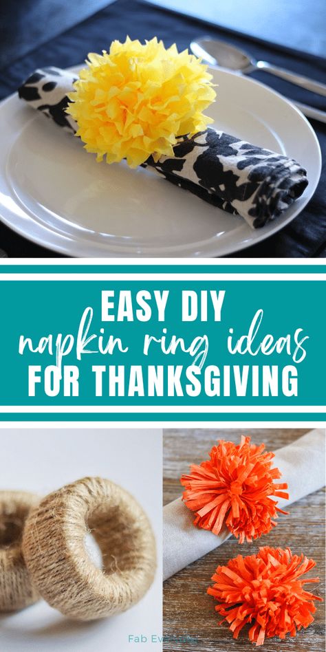 3 easy DIY napkin rings! I made the cutest DIY Thanksgiving napkin rings this year. I’m sharing the instructions for how I made mine along with a few other DIY napkin ring ideas, including raffia napkin rings, and DIY rustic napkin rings made from twine (this twine napkin rings DIY can be made with wood napkin rings or even empty paper towel or TP rolls for cost-effective toilet paper roll napkin rings). If you’re looking for easy ideas for napkin rings, click or visit FabEverydy.com Napkin Roll Ideas, Toilet Paper Roll Napkin Rings, Diy Fall Napkin Rings, Diy Napkin Rings Thanksgiving, Thanksgiving Napkin Rings Diy, Twine Napkin Rings, Napkin Ring Ideas, Diy Christmas Napkins, Ring Trick