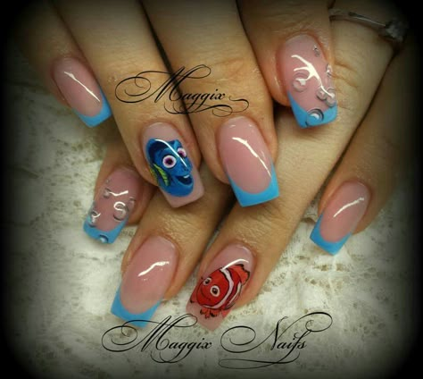 Finding Nemo Finding Nemo Nails, Nemo Nails, Disney Holiday Nails, Cali Nails, Before Christmas Nails, Practice Nails, Mermaid Outfits, Shower Nails, Disneyland Nails