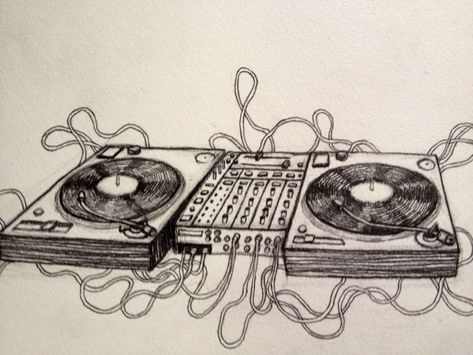 Nolita Jpn illustration drawing turntables Dj Drawing Music Art, Turntable Drawing, Dj Sketch, Turntable Illustration, Dj Drawing, Dj Illustration, Dog Pen, Aztec Art, Ipad Art