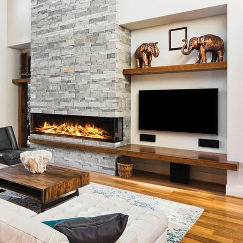 thefire.place@yahoo.com Modern Fireplace Ideas Living Rooms, Design Camino, Shelf For Wall, Fireplace Feature Wall, Recessed Electric Fireplace, Fireplace Tv Wall, Linear Fireplace, Tv Streaming, Bang Olufsen